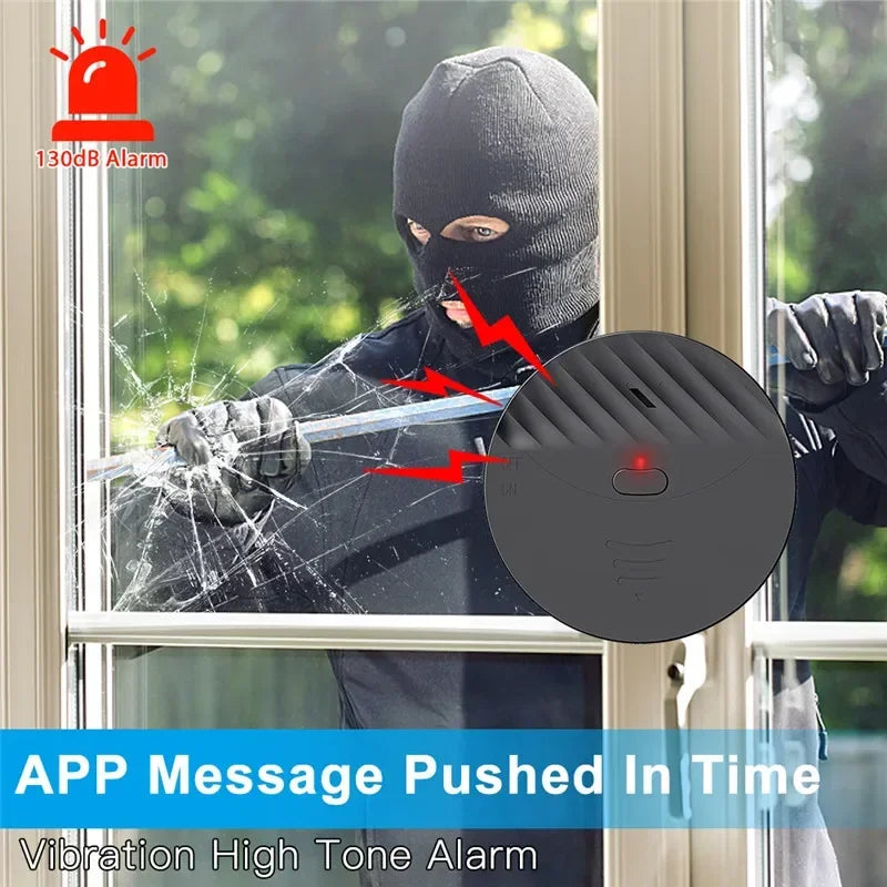 Tuya – capteur de vibrations WiFi intelligent, alarme, détecteur de vibrations pour portes et fenêtres, 130db, alerte de Protection de sécurité domestique, fonctionne avec Alexa