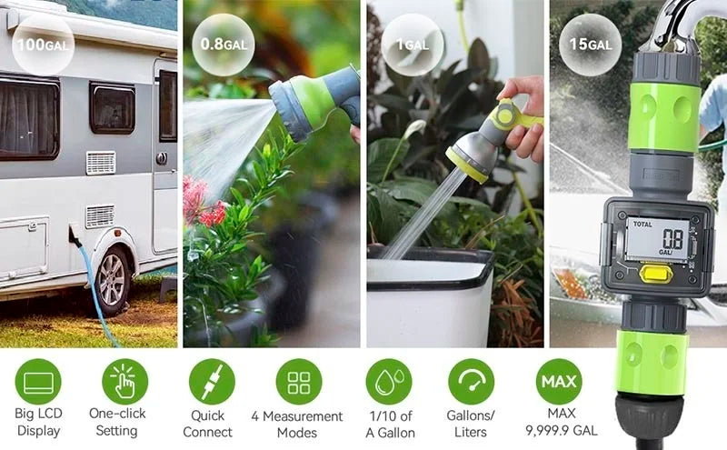 Débitmètre d'eau numérique, compteur d'eau pour camping-car, tuyau de jardin extérieur, Irrigation, consommation d'eau de mesure de voyage pour camping-car