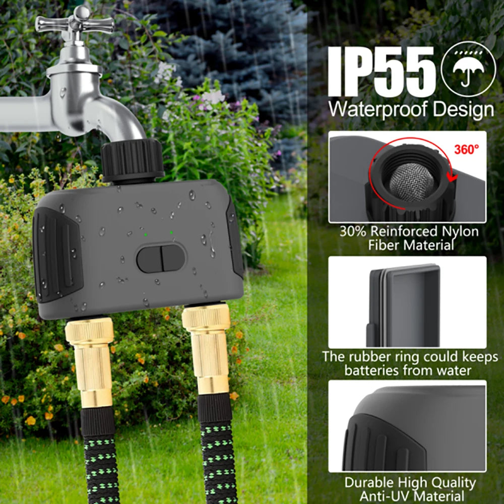 Tuya – minuteries d'arrosage de jardin intelligentes, 2 sorties, contrôleur d'irrigation goutte à goutte, Valve d'eau, retardateur de pluie, contrôleurs programmables