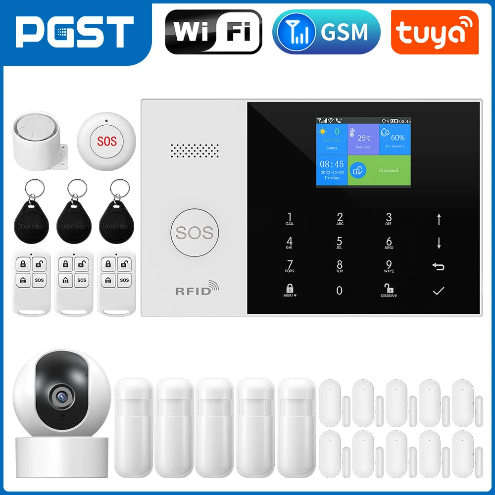 PGST résidentiel Tuya intelligent Gsm Wifi système d'alarme pour la maison sans fil alarme de sécurité maison vie intelligente App contrôle travail avec ALexa