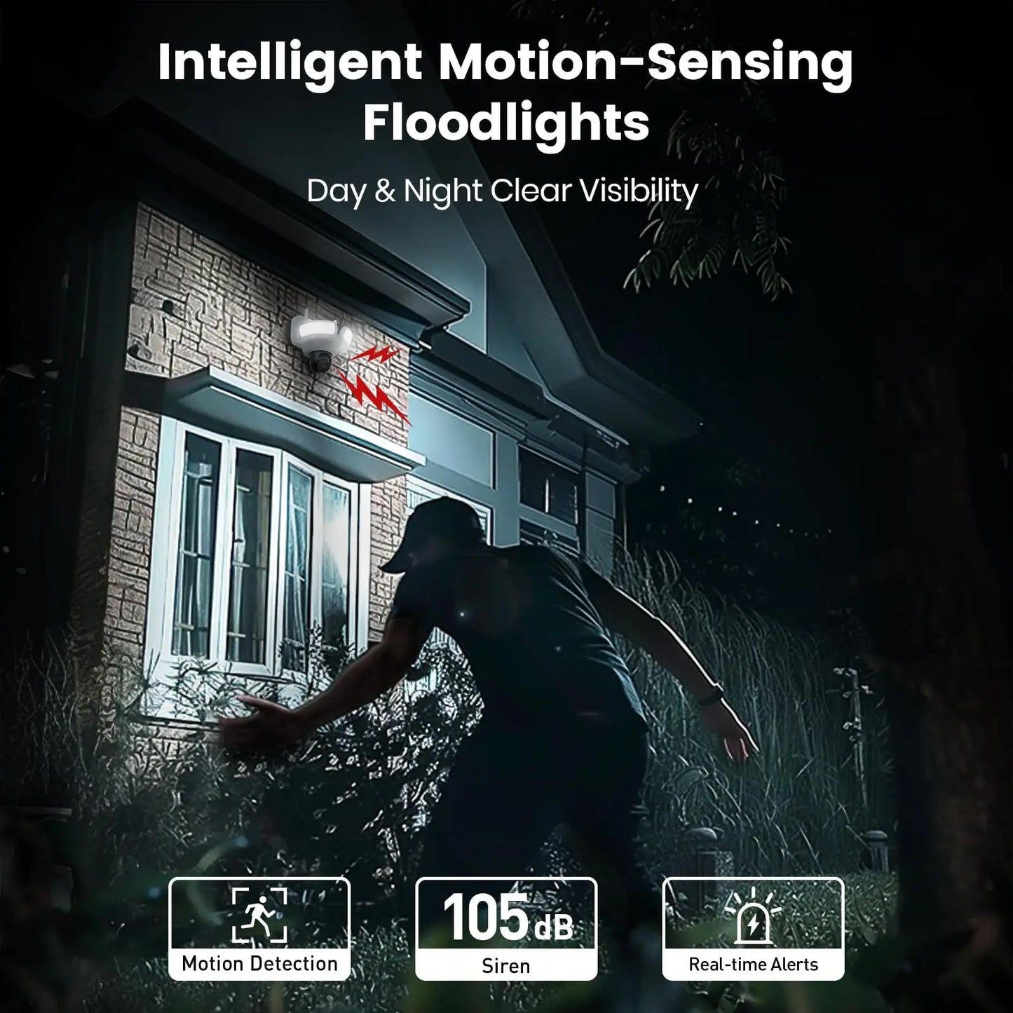 AOSU 5MP UHD WiFi Projecteur Caméra Extérieure 360 °   Vue couleur Vision nocturne Caméra de sécurité sans fil Détection PIR Audio bidirectionnel