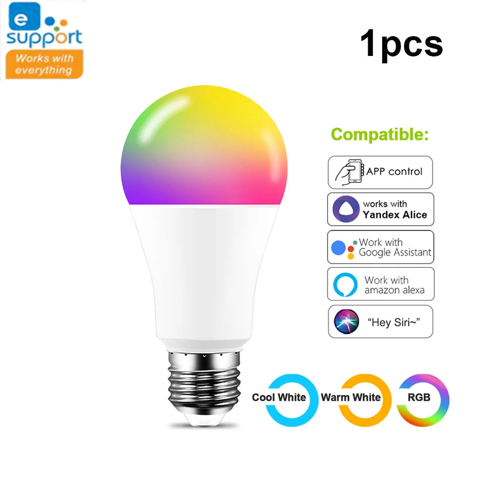 Ampoules Led intelligentes WIFI E27 TUYA/Smart Life RGB + blanc + ampoule Led chaude 220v lampe pour Yandex Alice automatisation Google Home Alexa