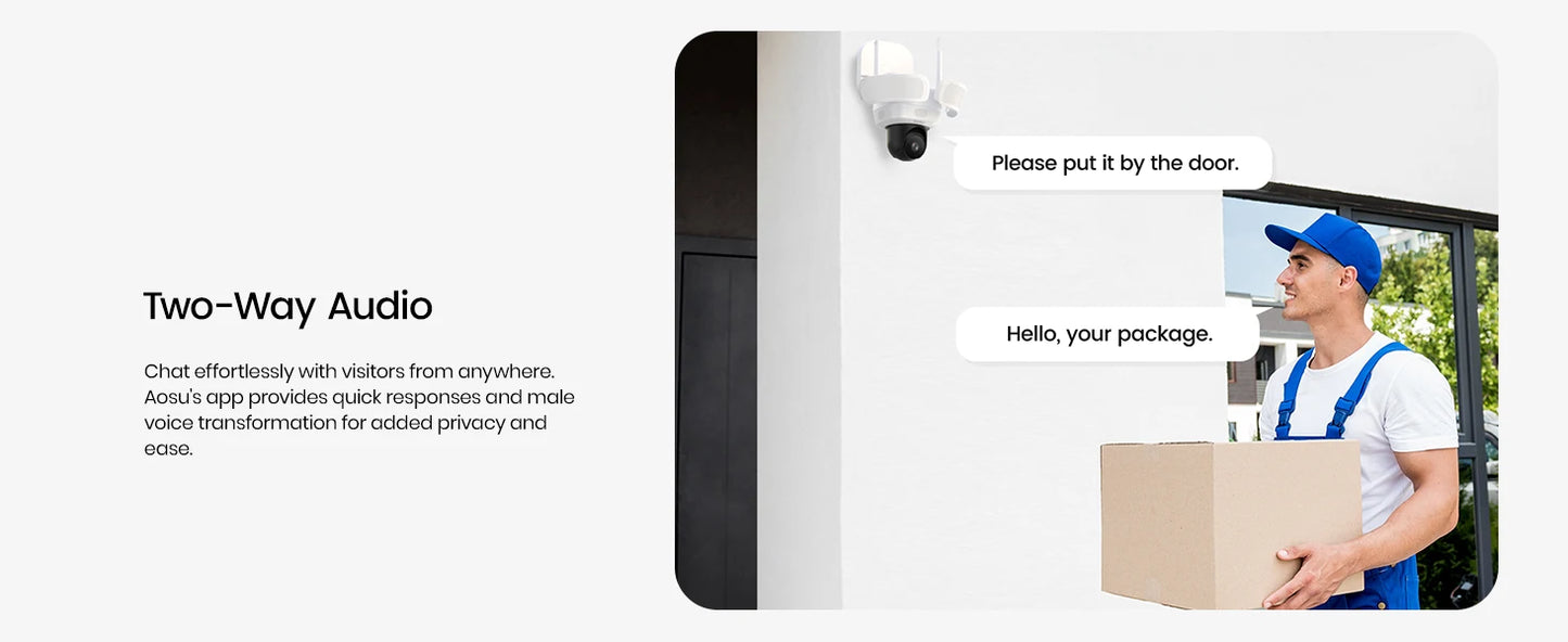 AOSU 5MP UHD WiFi Projecteur Caméra Extérieure 360 °   Vue couleur Vision nocturne Caméra de sécurité sans fil Détection PIR Audio bidirectionnel