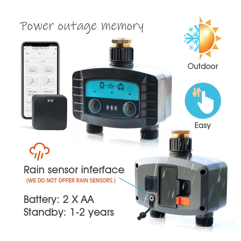 Minuterie d'arrosage intelligente, minuterie d'eau bidirectionnelle, WiFi, Bluetooth, d'argile de jardin, électrovanne intelligente, télécommande de téléphone sans fil