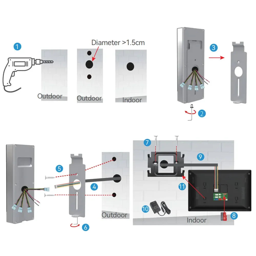 TUYA-Visiophone Multifamilial avec Écran de 3/4 Pouces, Kit d'Interphone Vidéo, Wifi, Moniteur, Cloche de Porte, Déverrouillage de Carte, Appartement, 2/7/10