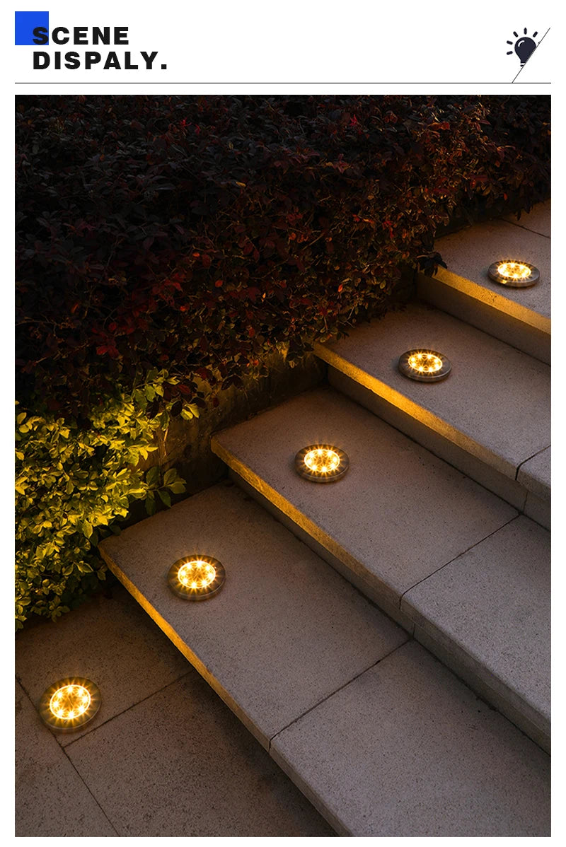 8/20LED disque solaire extérieur lumière IP65 jardin extérieur solaire lampes souterraines pont lumière enterré solaire jardin lumière décorative