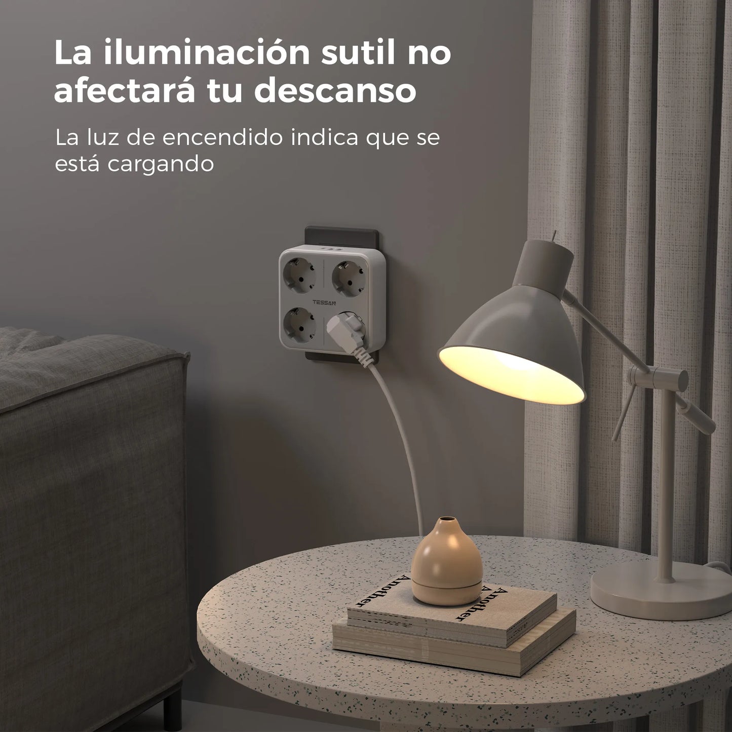 TESSAN multiprise à prises murales multiples avec 4 prises ca et 3 Ports USB adaptateur 7 en 1 protection contre les surcharges pour le bureau à domicile