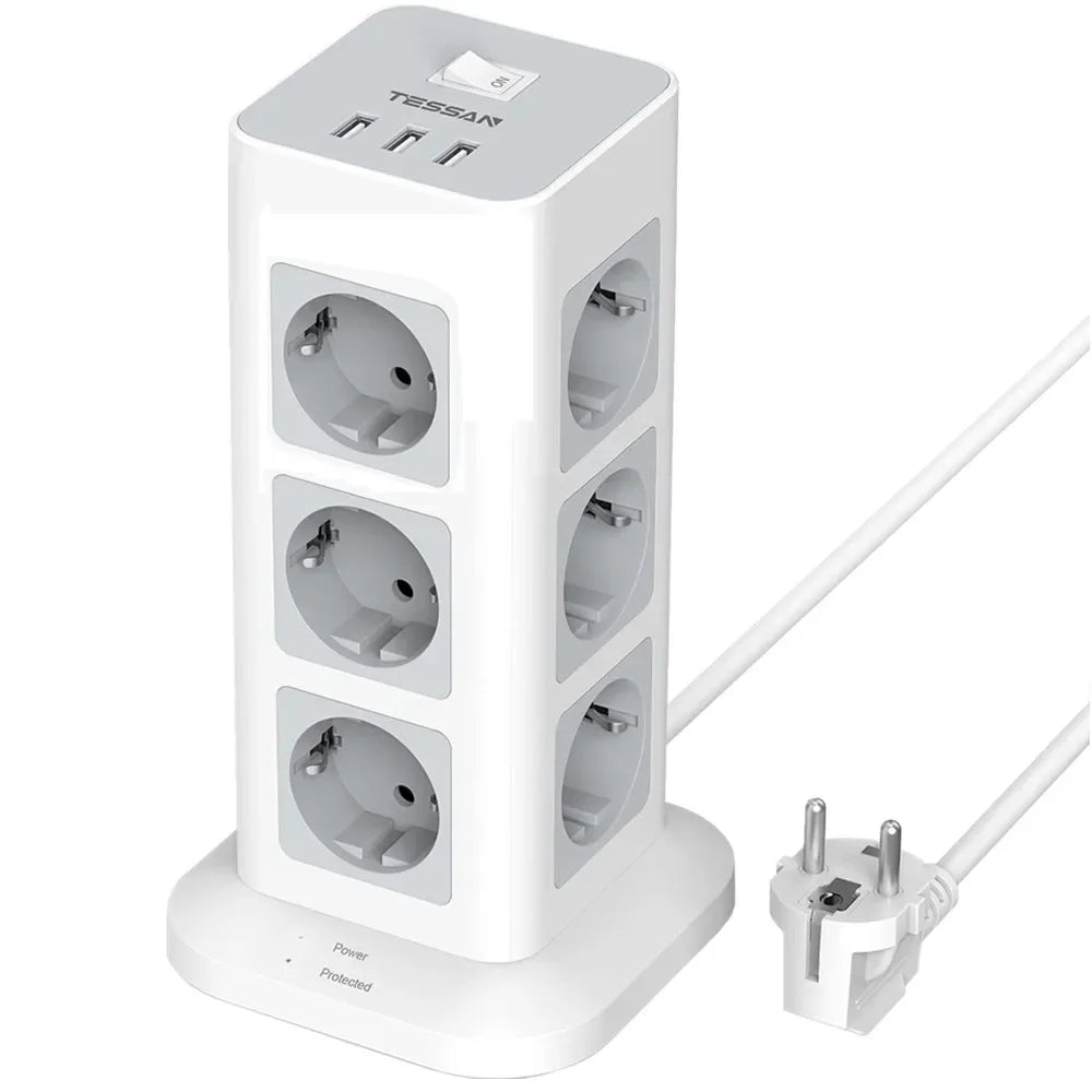TESSAN Tour Extension Multiprise Protection contre les surtensions (1700J) avec 8 prises AC et 3 Ports USB Prise Multiple avec interrupteur pour la maison