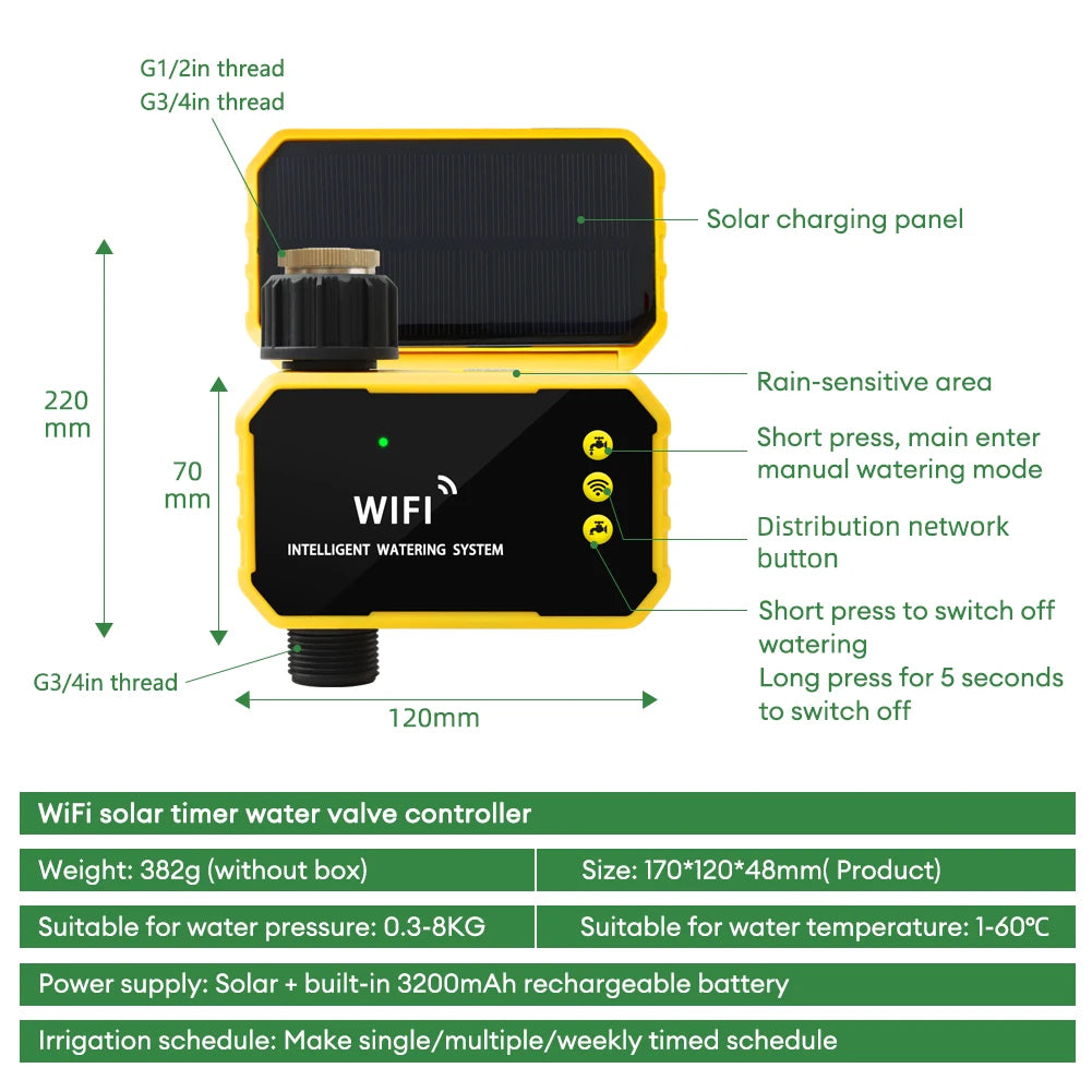 Yieryi-Minuterie d'Irrigation Solaire WIFI 1/2 Voies, Tuya/Smart Life, Valve Intelligente, Jardin Extérieur, Goutte à Goutte