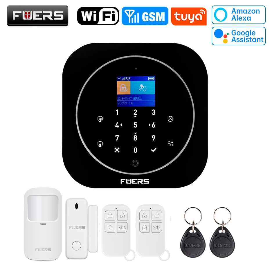 FUERS G12 Tuya WiFi GSM système d'alarme de sécurité sans fil maison affaires alarme antivol avec sirène RFID détecteur de mouvement capteur de fumée