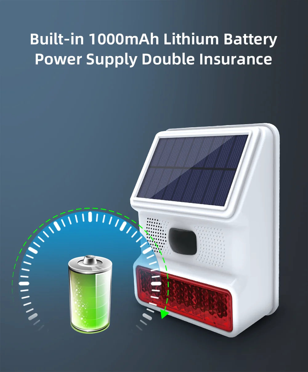 Smarsecur-Sirène Solaire Extérieure Étanche avec Lumière Clignotante LED, Système d'Alarme pour Abri de Garage Domestique, 433MHz