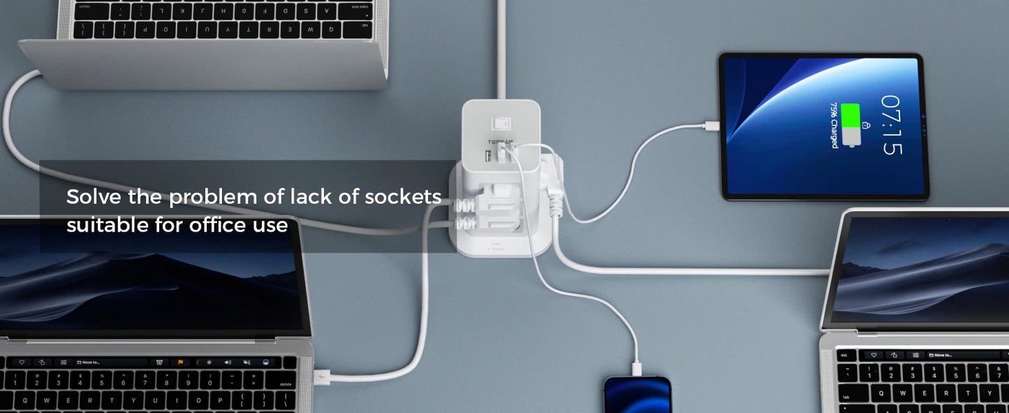 TESSAN Tour Extension Multiprise Protection contre les surtensions (1700J) avec 8 prises AC et 3 Ports USB Prise Multiple avec interrupteur pour la maison