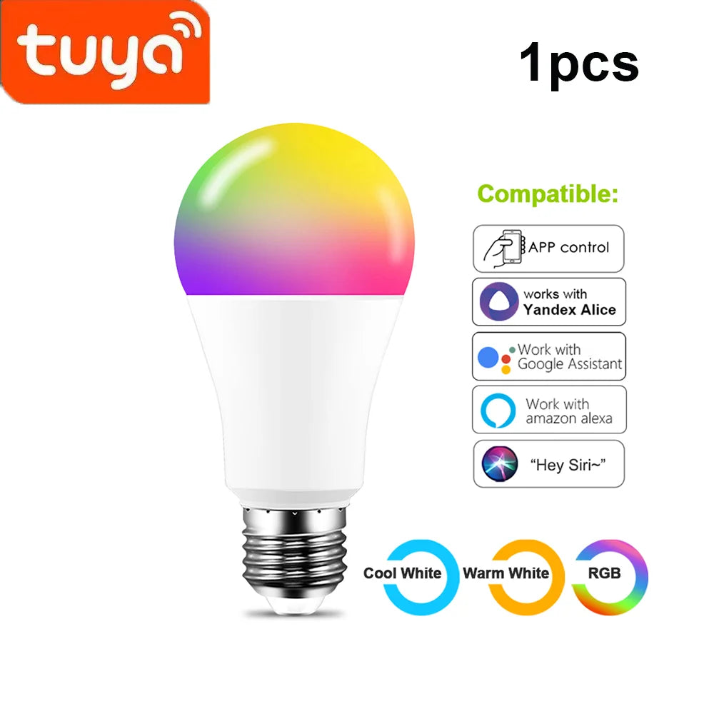 Ampoules Led intelligentes WIFI E27 TUYA/Smart Life RGB + blanc + ampoule Led chaude 220v lampe pour Yandex Alice automatisation Google Home Alexa