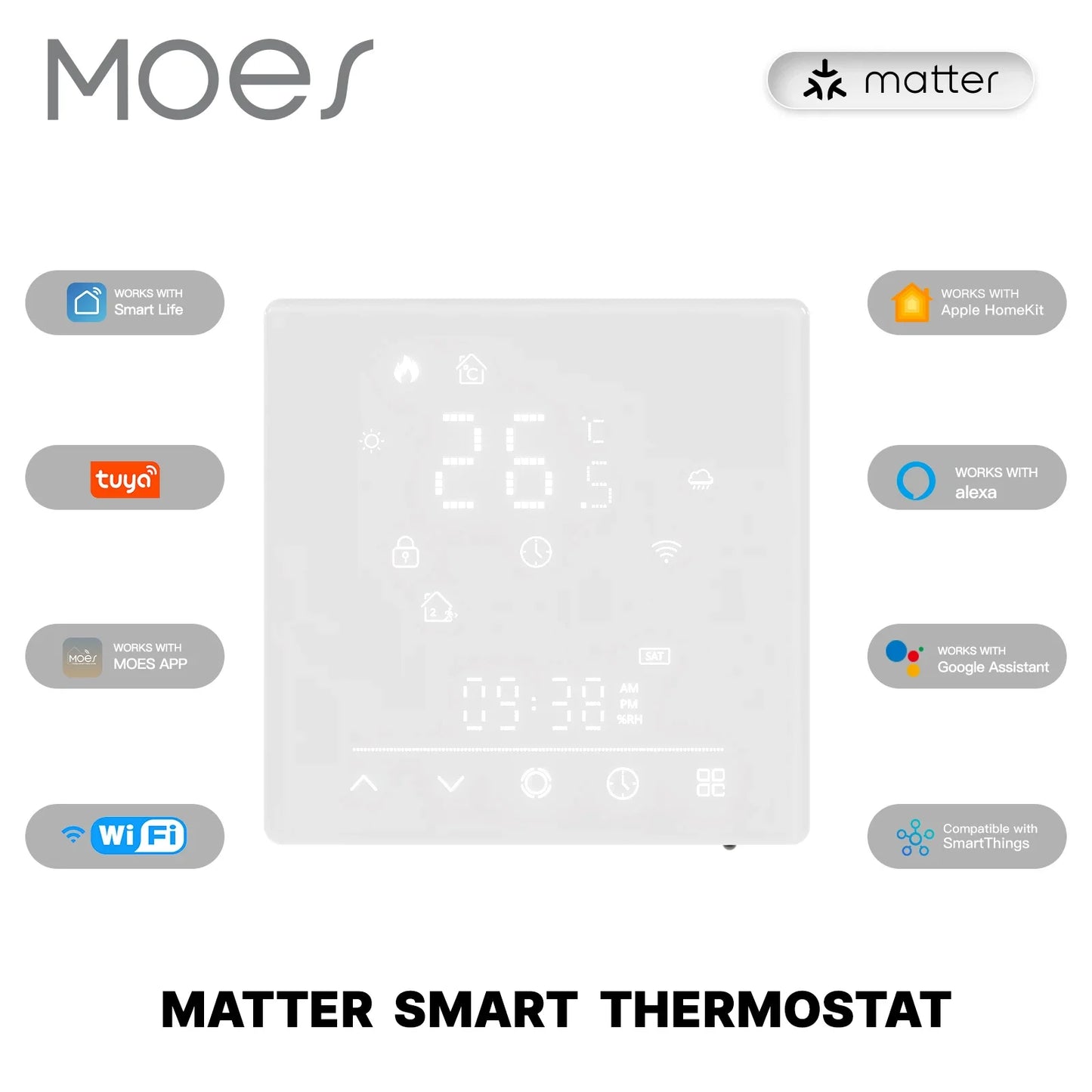 MOES-Tuya Matter WiFi Smart ThermoandreTemperature Contrmatérielle, Water Bomicrophone, Electric Heating, Alexa, Google, Apple SmartThings