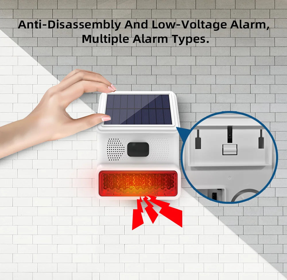 Smarsecur-Sirène Solaire Extérieure Étanche avec Lumière Clignotante LED, Système d'Alarme pour Abri de Garage Domestique, 433MHz