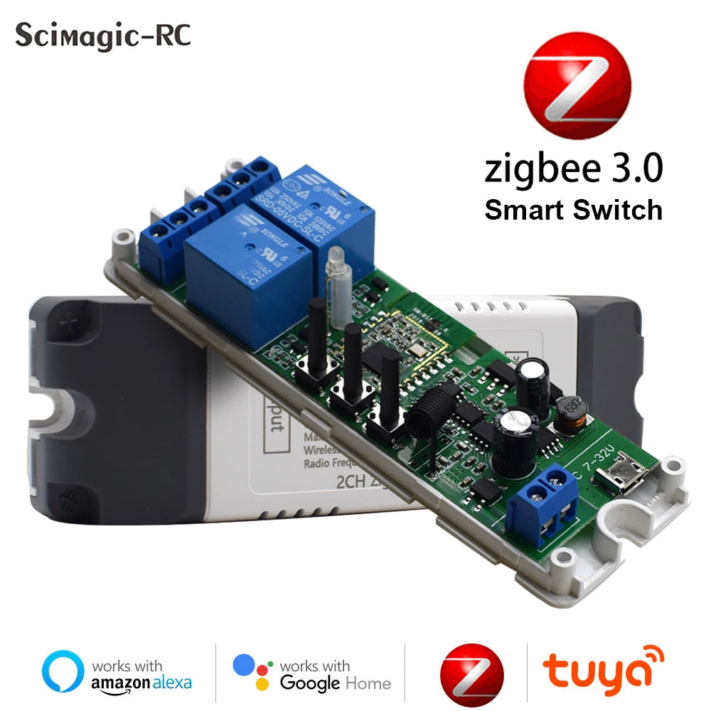 Contact sec Tuya commutateur intelligent Zigbee 1 2 4 canaux Zigbee Din Rail relais carte Module deux canaux RF 433 relais 12V 24V 230V