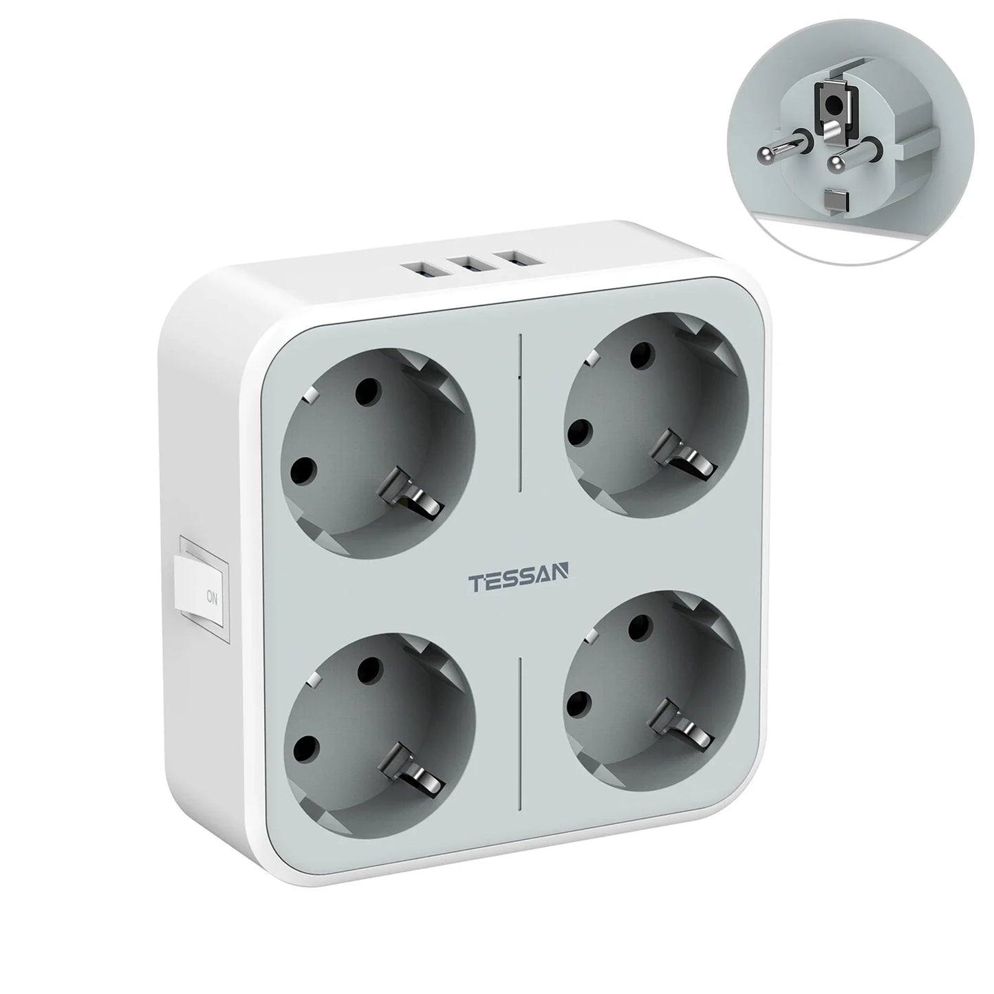 TESSAN multiprise à prises murales multiples avec 4 prises ca et 3 Ports USB adaptateur 7 en 1 protection contre les surcharges pour le bureau à domicile