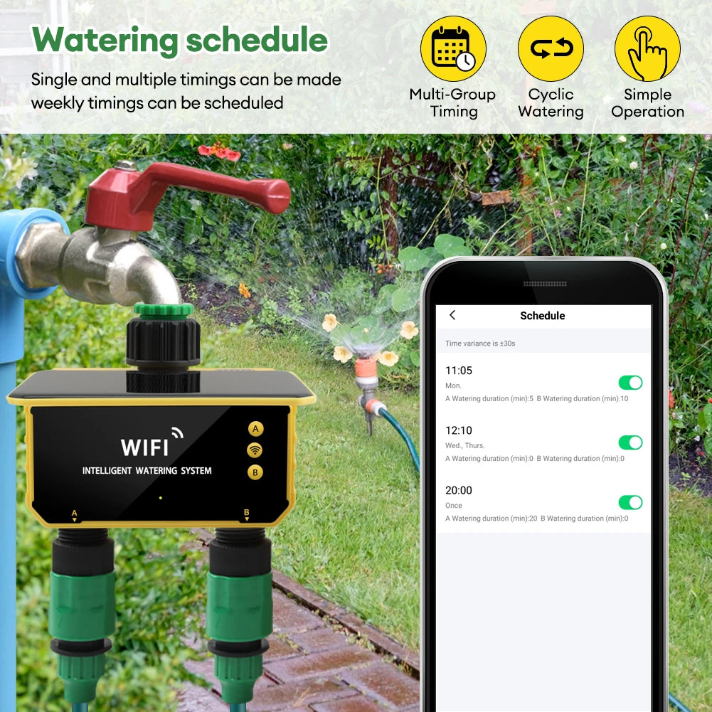 Yieryi-Minuterie d'Irrigation Solaire WIFI 1/2 Voies, Tuya/Smart Life, Valve Intelligente, Jardin Extérieur, Goutte à Goutte