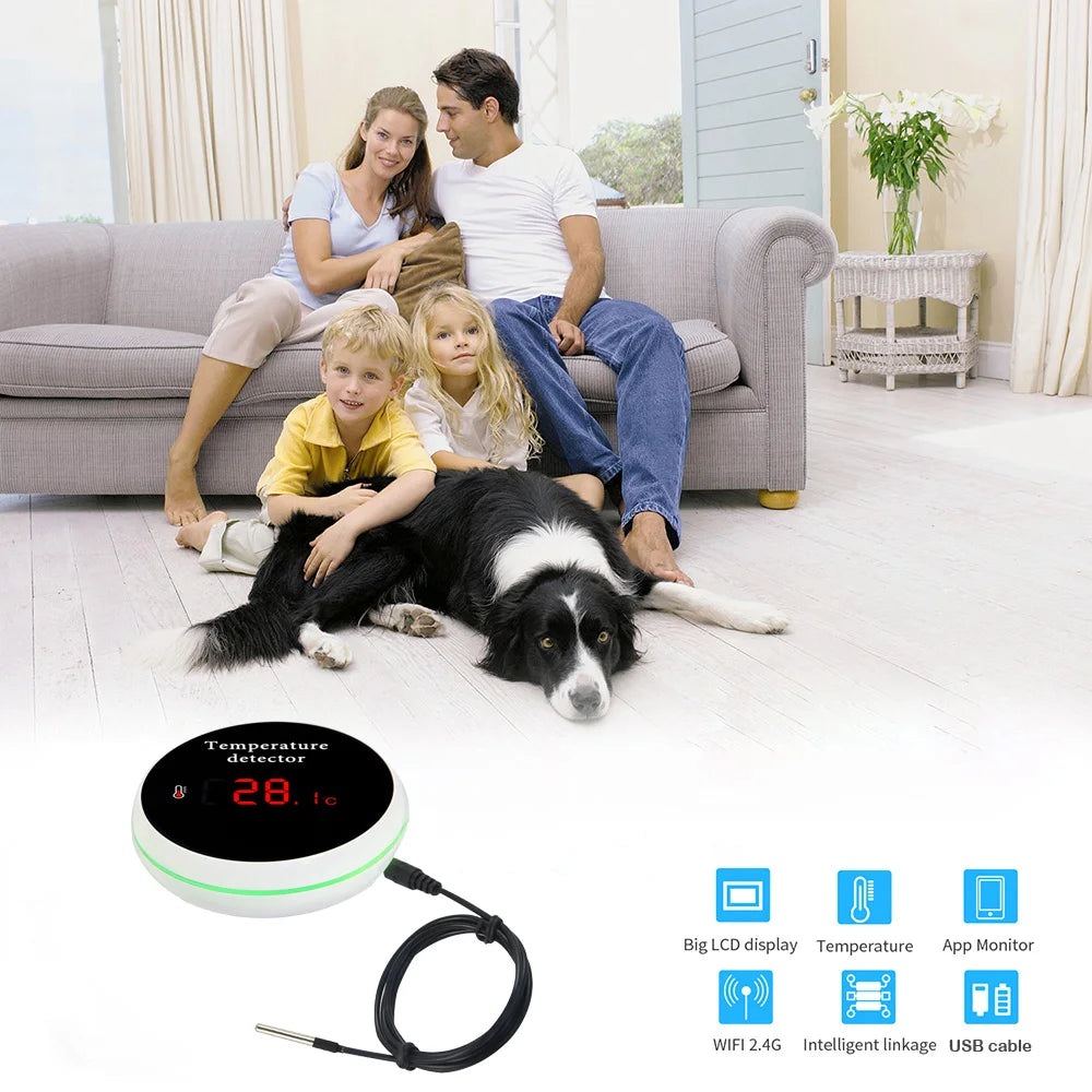 Haozee Tuya Thermomètre WIFI intelligent avec sonde de température externe Charge USB ou batterie rechargeable