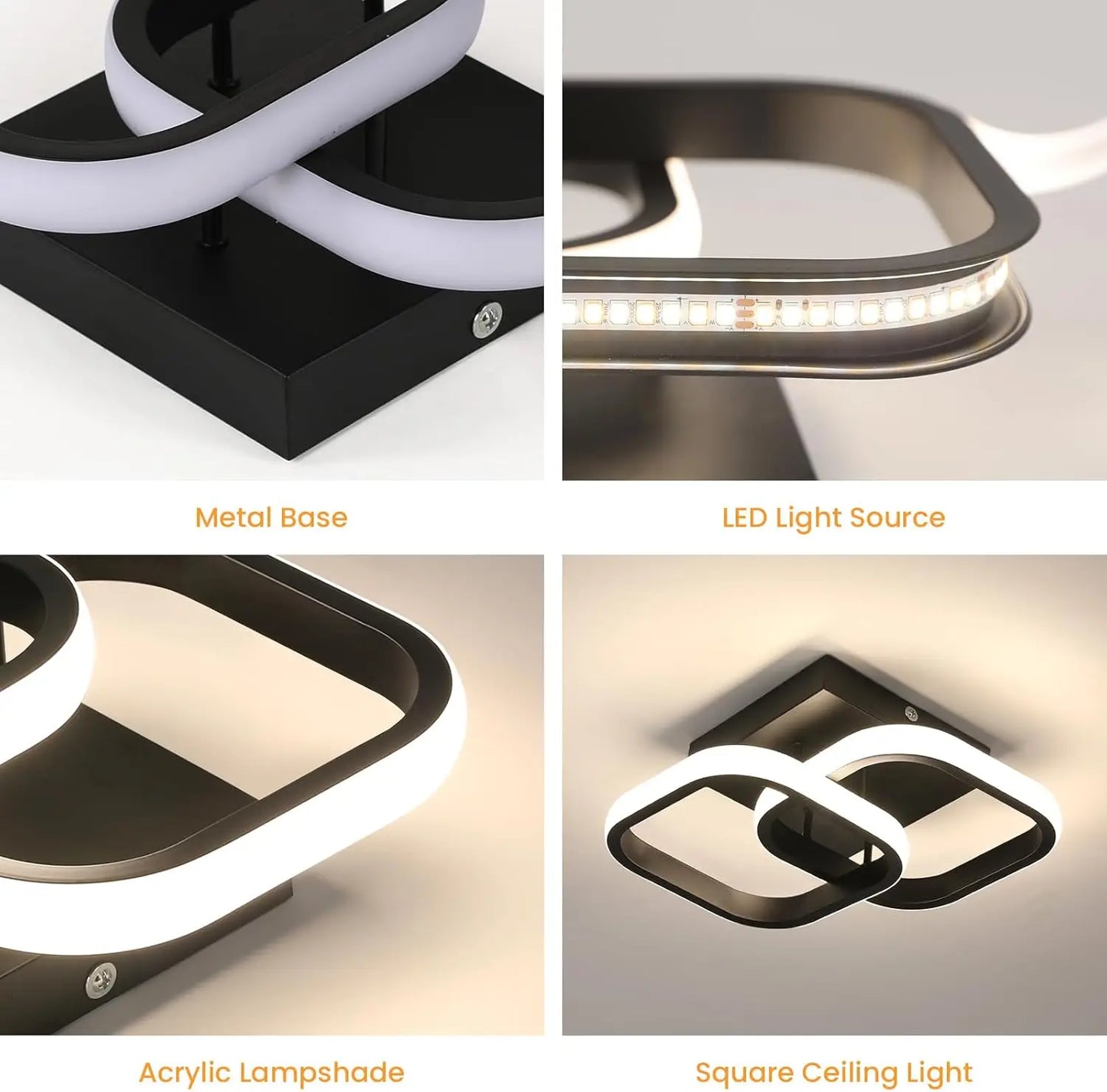 Plafonnier LED 19W, plafonnier d'intérieur moderne, lumière blanche neutre 300LM 4500K, plafonnier carré en acrylique pour couloir