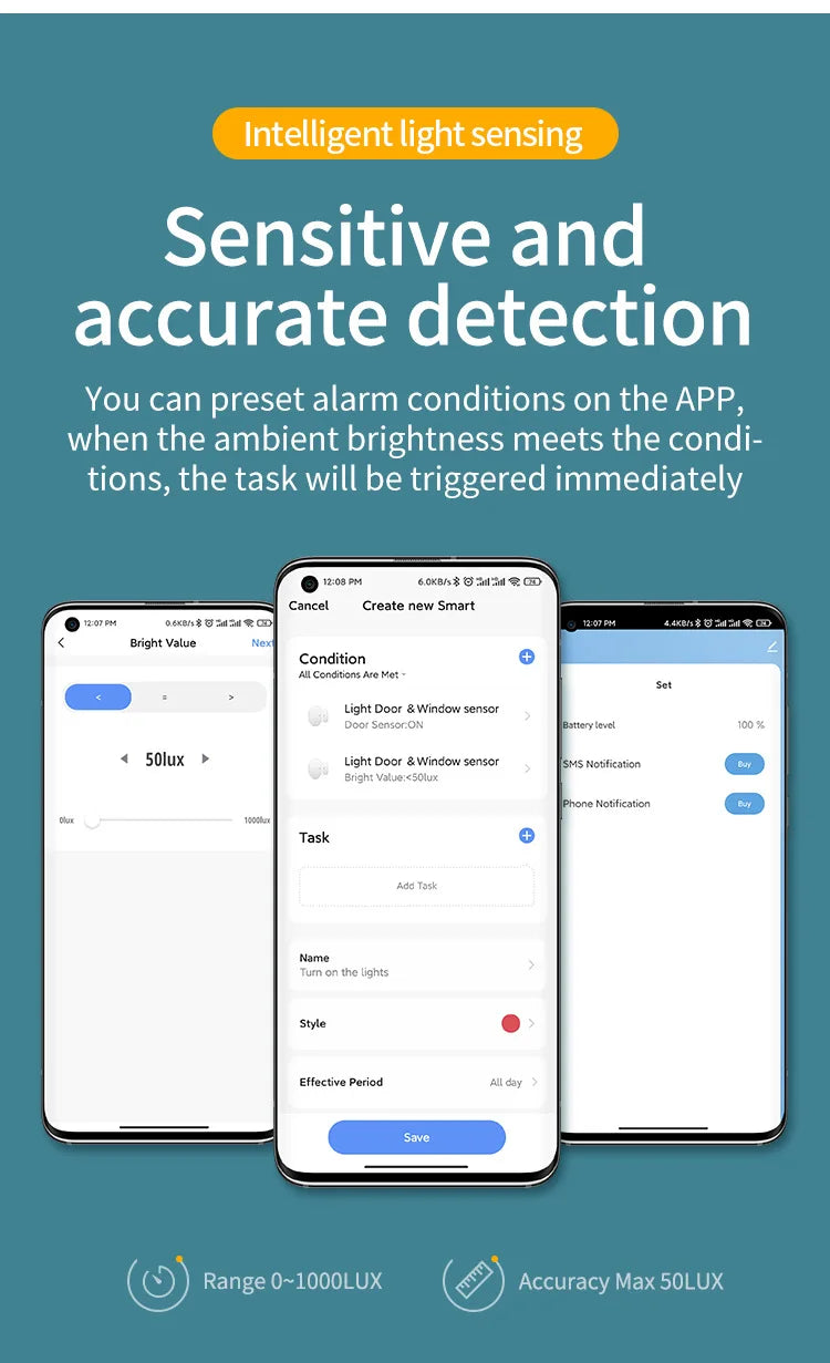 Tuya ZigBee – capteur de porte et fenêtre, détection de lumière Lux 2 en 1, alarme magnétique en temps réel, application, moniteur à distance, fonctionne avec Alexa Google