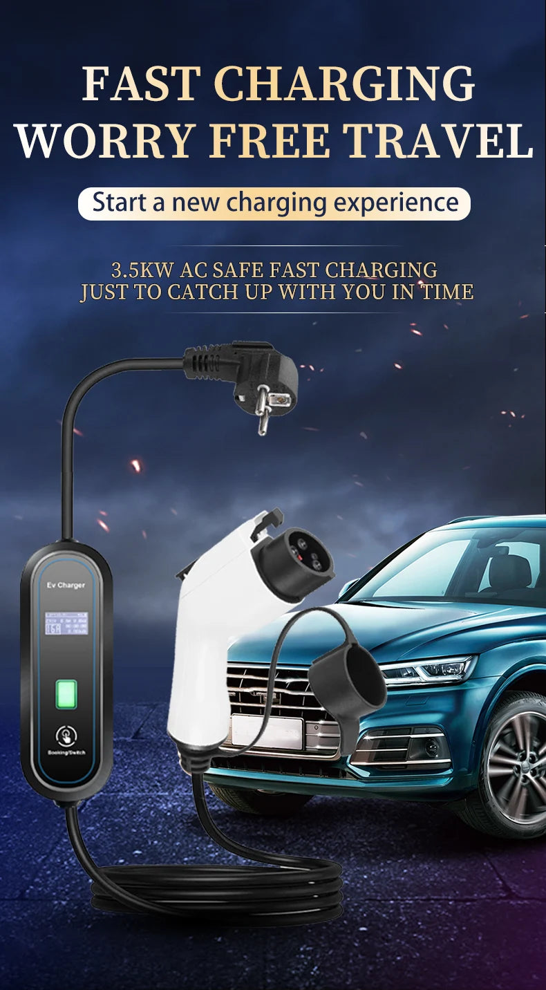 Teschev 3.5KW chargeur EV Portable Type 1 J1772 16A câble de charge GBT Wallbox EVSE Type 2 Stations de charge pour véhicule électrique