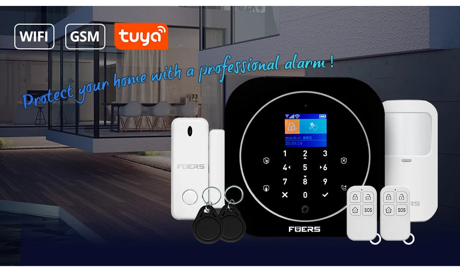 FUERS G12 Tuya WiFi GSM système d'alarme de sécurité sans fil maison affaires alarme antivol avec sirène RFID détecteur de mouvement capteur de fumée