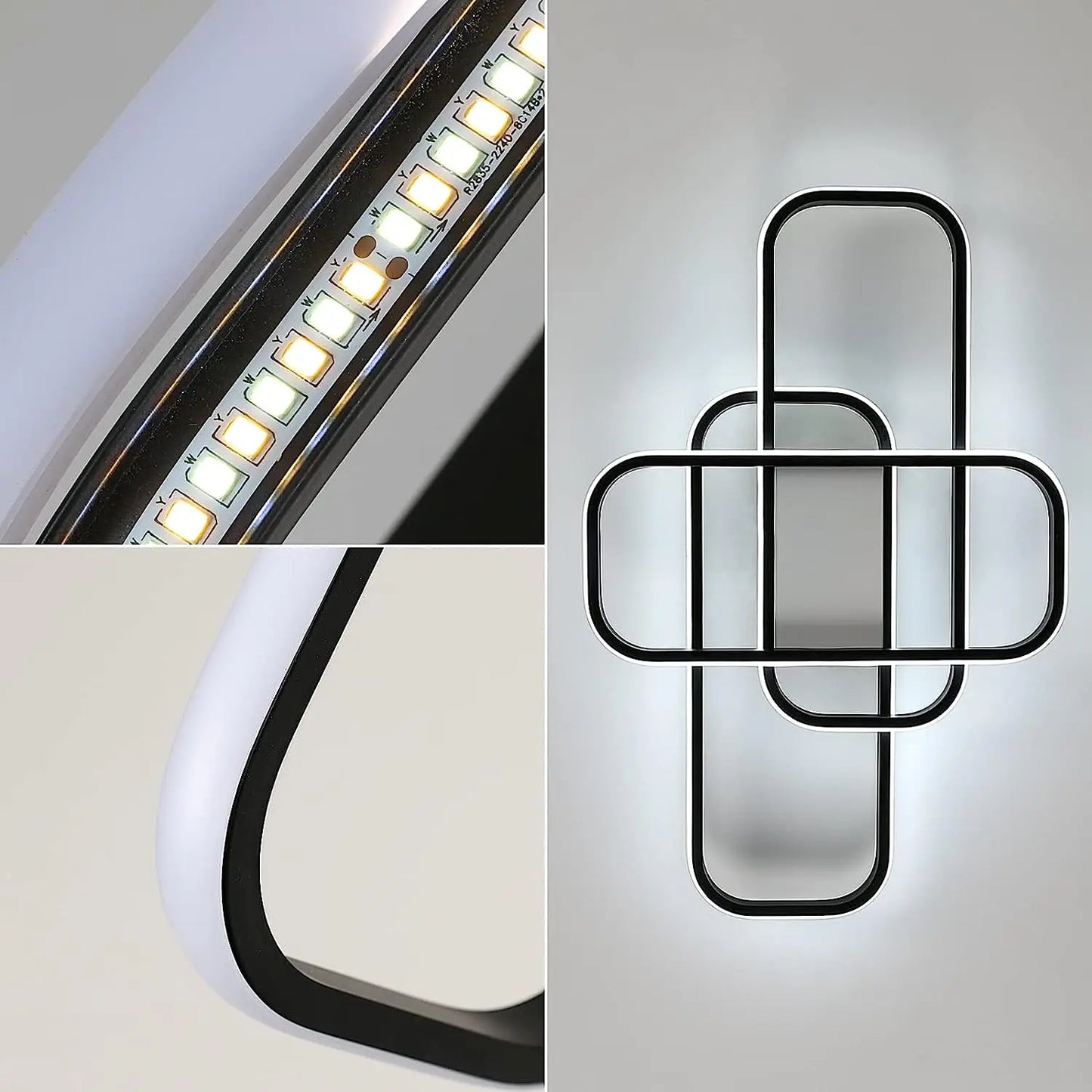 Plafonnier LED rectangulaire moderne avec télécommande, luminosité réglable, température de couleur, 44W