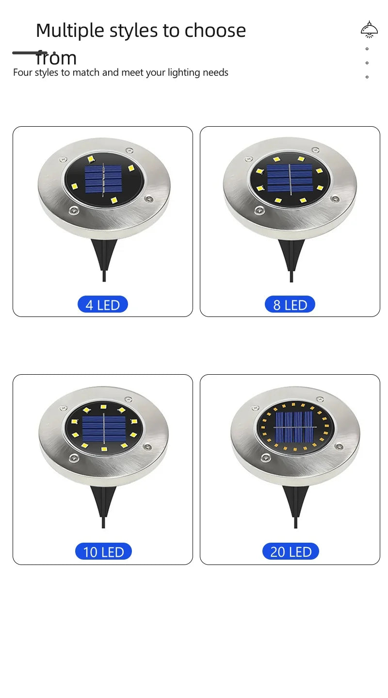 8/20LED disque solaire extérieur lumière IP65 jardin extérieur solaire lampes souterraines pont lumière enterré solaire jardin lumière décorative
