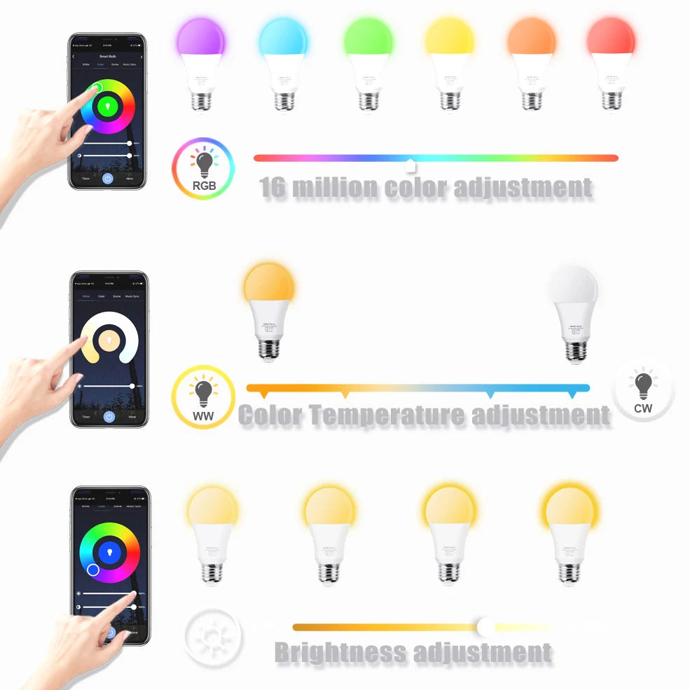 Ampoules Led intelligentes WIFI E27 TUYA/Smart Life RGB + blanc + ampoule Led chaude 220v lampe pour Yandex Alice automatisation Google Home Alexa