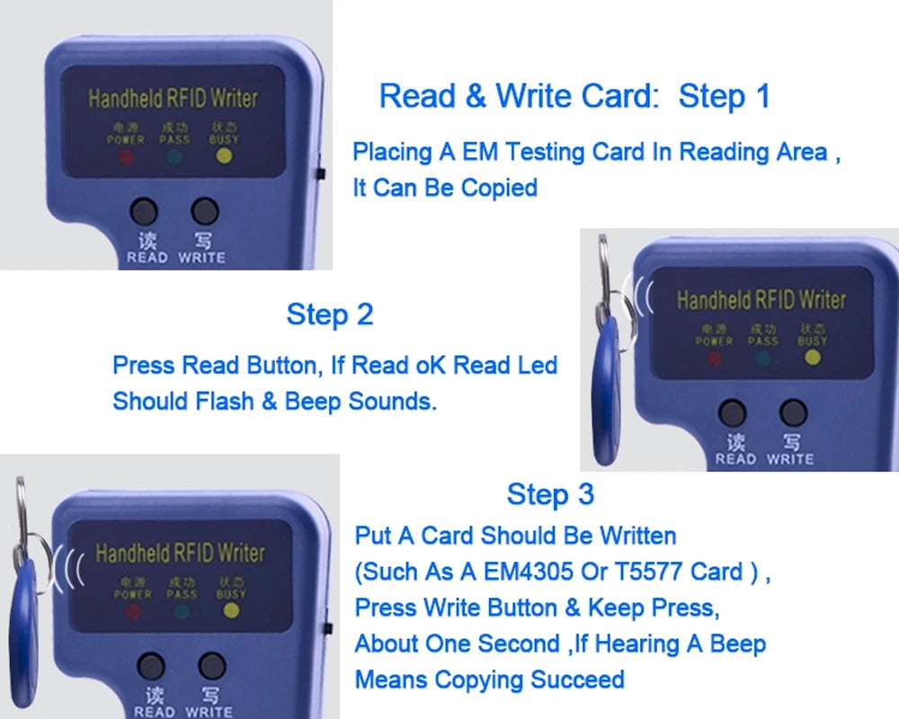 Duplicateur d'écriture portable RFID 125KHz, copie EM4305 T5577, lecture réinscriptible EM4100/TK4100, porte-clés d'identification, carte d'étiquette, expédition rapide
