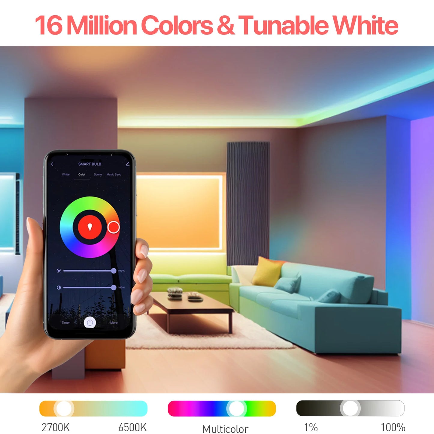 Ampoule LED intelligente Tuya E27 9W 900lm RGBCW, 2 pièces, couleur changeante, AC220V, Bluetooth, WiFi, Alexa/Google Home, ampoules à vis compatibles