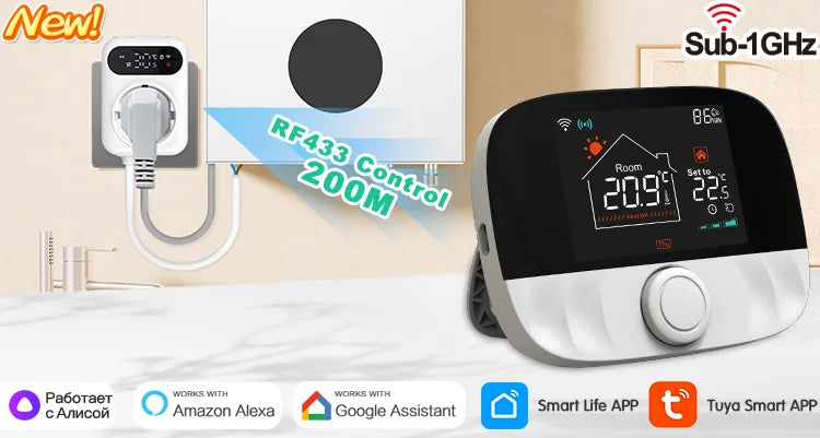 Thermostat sans fil WiFi RF433, pour chauffage au sol, eau, chaudière à gaz, pièce de maison, contrôleur de température Programmable intelligent Tuya