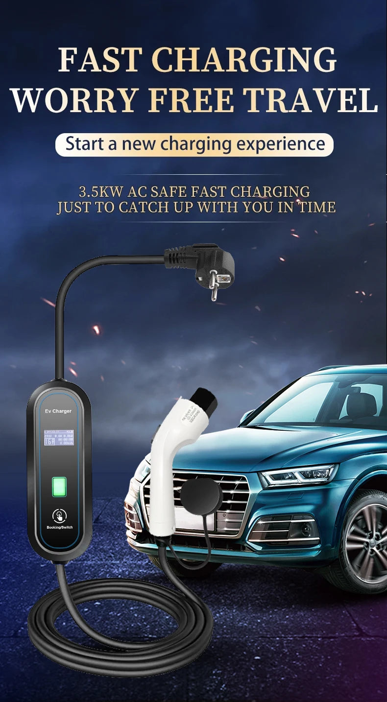 Teschev chargeur EV Portable 220V 3.5KW J1772 Type 1 IEC62196-2 Type 2 chargeur 16A chargeur à courant réglable pour voiture électrique