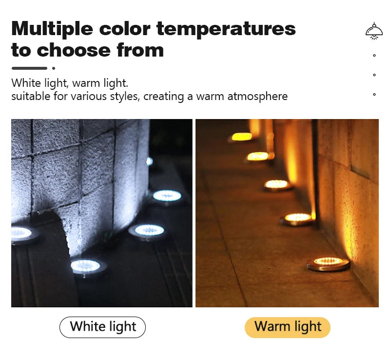 8/20LED disque solaire extérieur lumière IP65 jardin extérieur solaire lampes souterraines pont lumière enterré solaire jardin lumière décorative