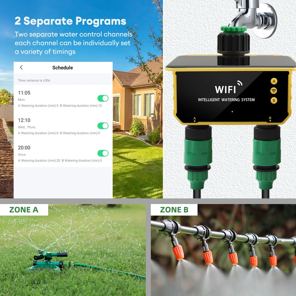 Yieryi-Minuterie d'Irrigation Solaire WIFI 1/2 Voies, Tuya/Smart Life, Valve Intelligente, Jardin Extérieur, Goutte à Goutte