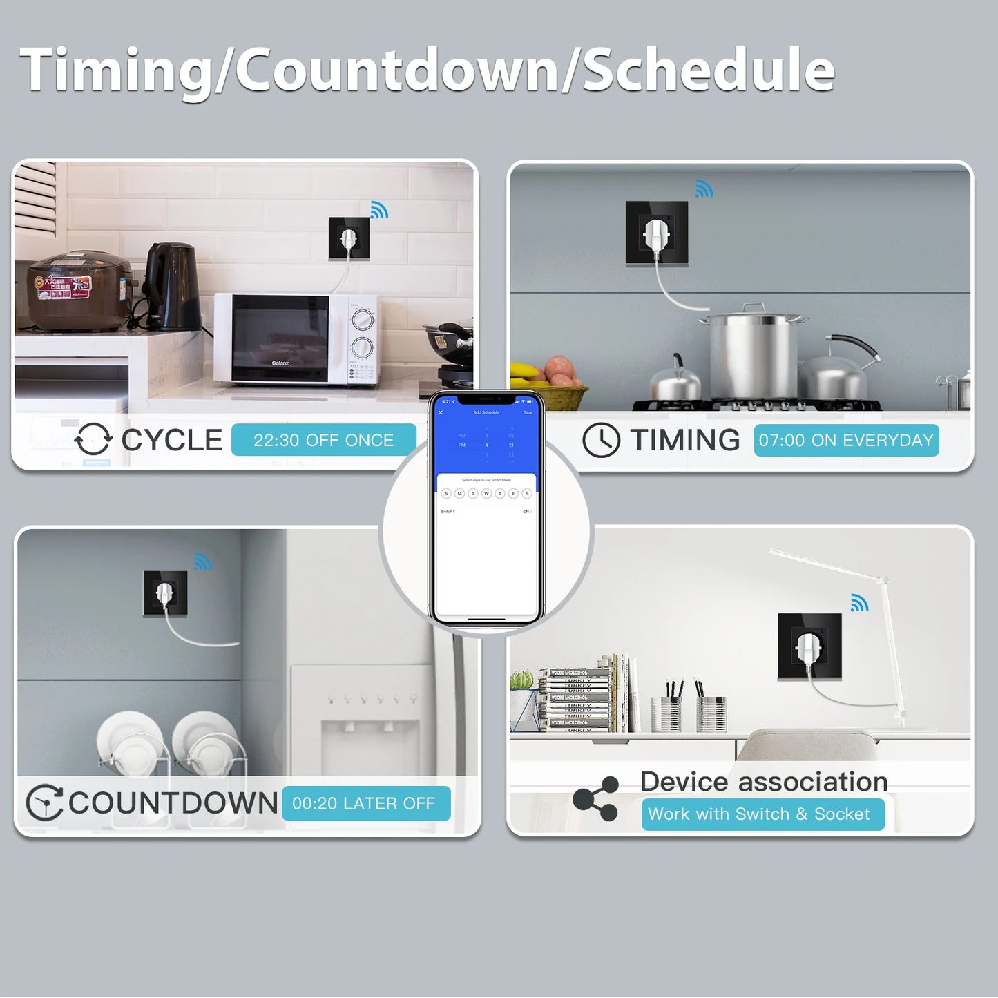 BSEED-Prise Murale Wifi EU Standard 86x86mm, Moniteur d'Alimentation Intelligent, Fonctionne avec Google Alexa