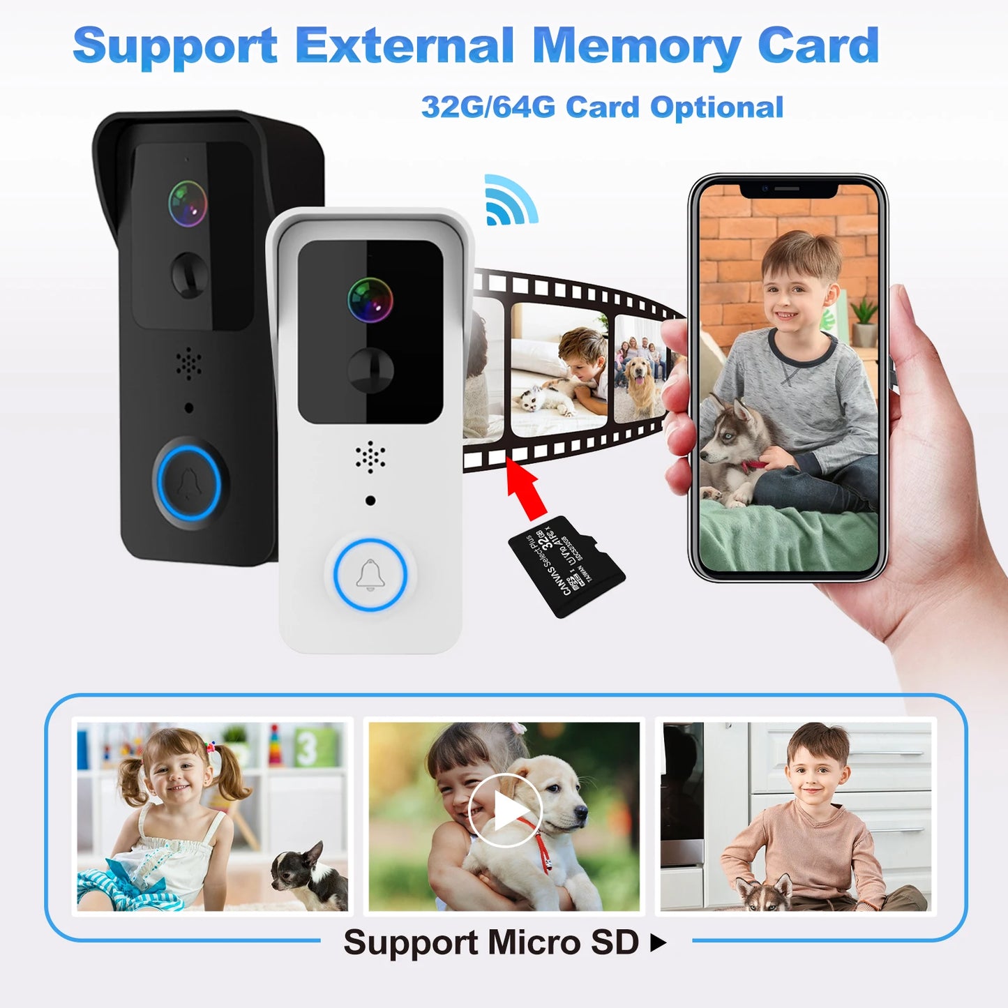 Sonnette vidéo WiFi 5G 2.4G, 1080P, Tuya, interphone intelligent sans fil pour l'extérieur, caméra sans fil étanche avec sonnerie d'alimentation AC/DC