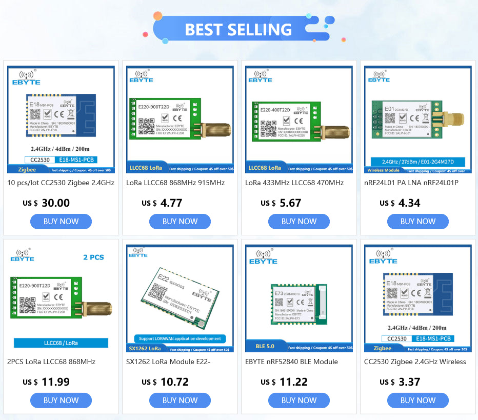 Technologie de communication éventuelles I de petite taille CC1101 technologie Transcsec sans fil EBYTE E07-M1101D-SMA carte de développement 433MHz à faible puissance