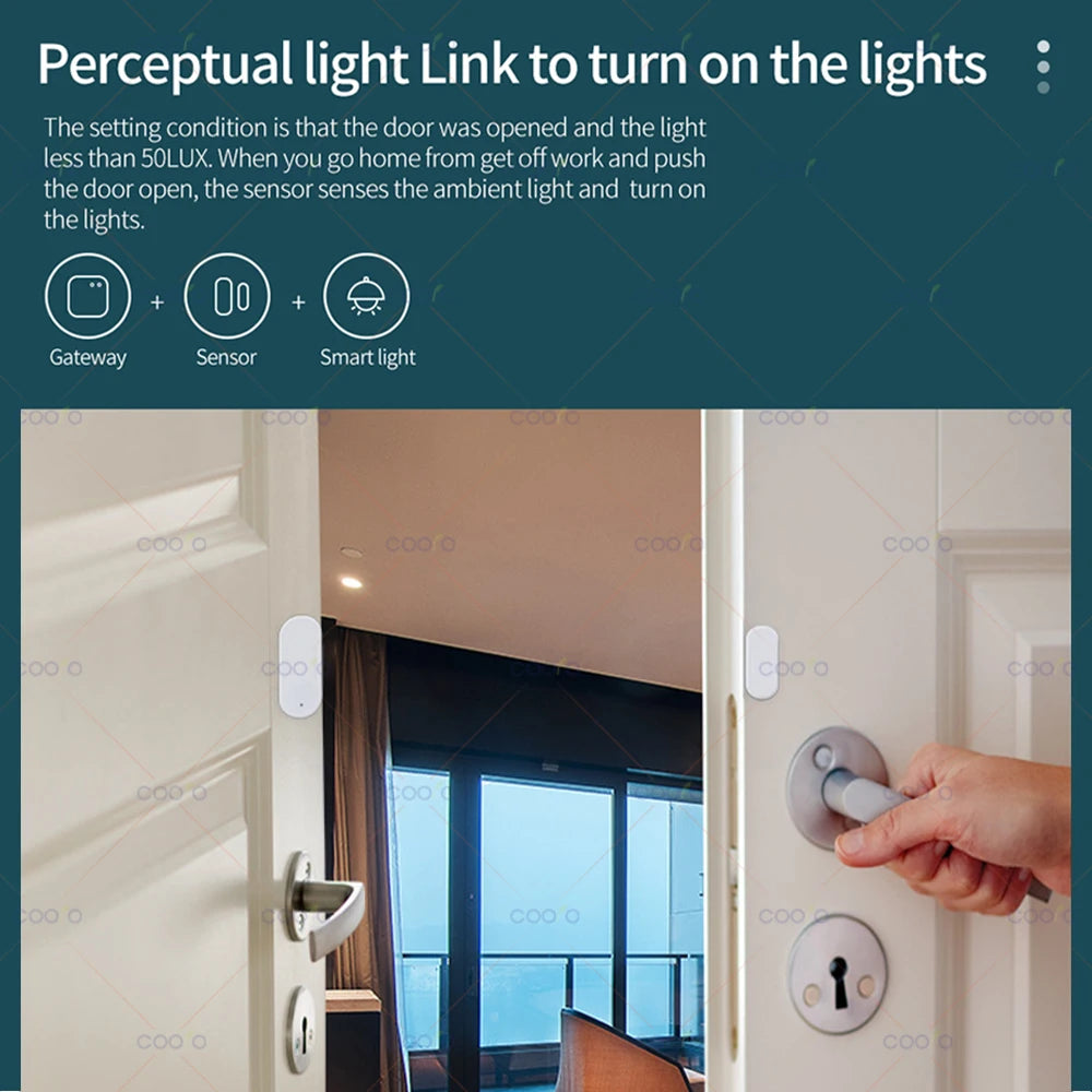Tuya ZigBee – capteur de porte et fenêtre, détection de lumière Lux 2 en 1, alarme magnétique en temps réel, application, moniteur à distance, fonctionne avec Alexa Google