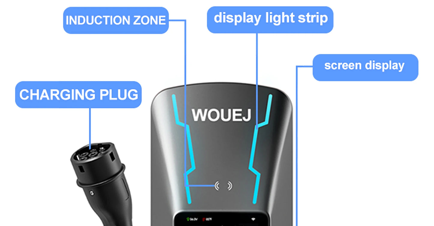 WOUEJ EV Station de charge W3 Type 2 7KW 32A 1 phase chargeur de véhicule électrique Wallbox APP commande vocale carte RFID écran LCD