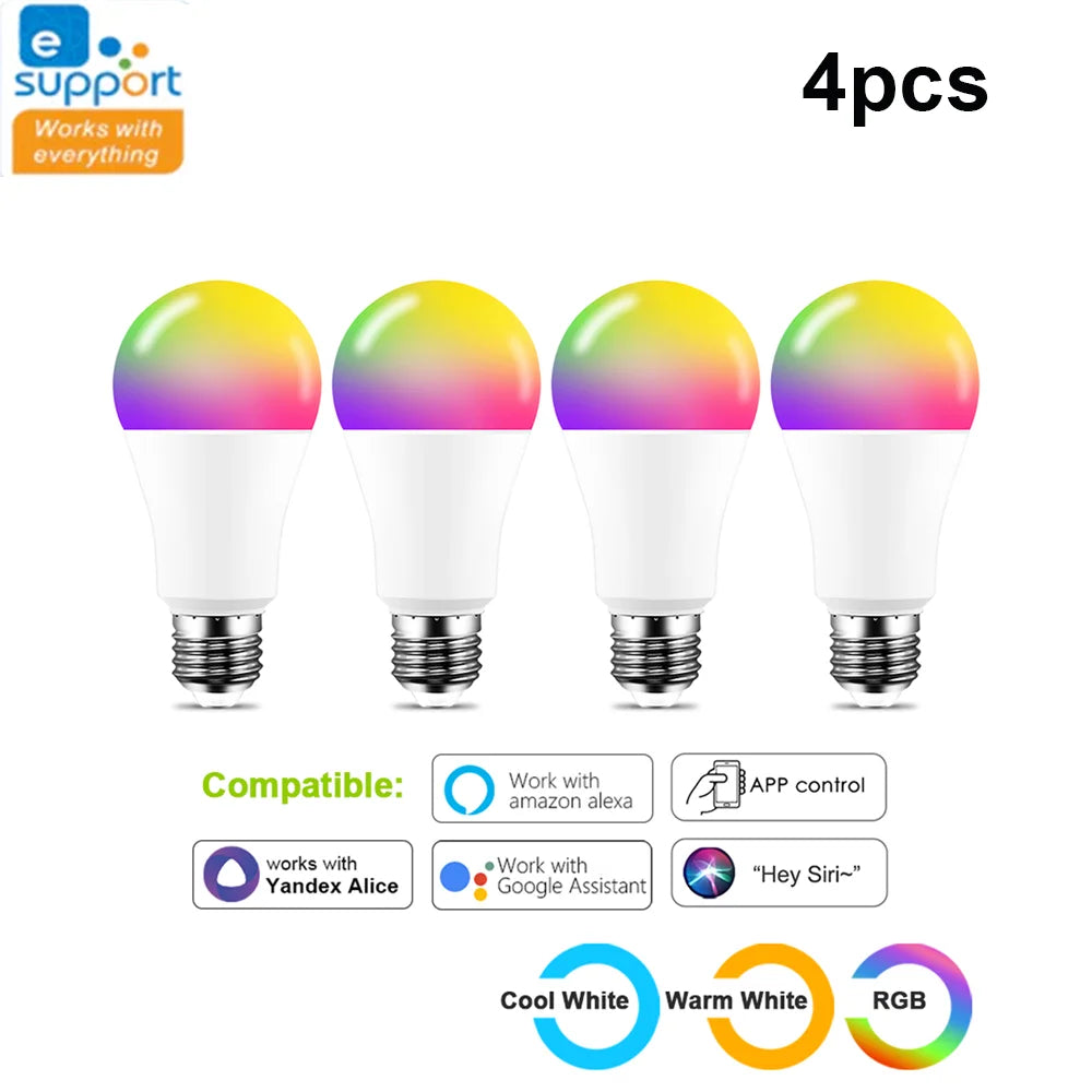 Ampoules Led intelligentes WIFI E27 TUYA/Smart Life RGB + blanc + ampoule Led chaude 220v lampe pour Yandex Alice automatisation Google Home Alexa