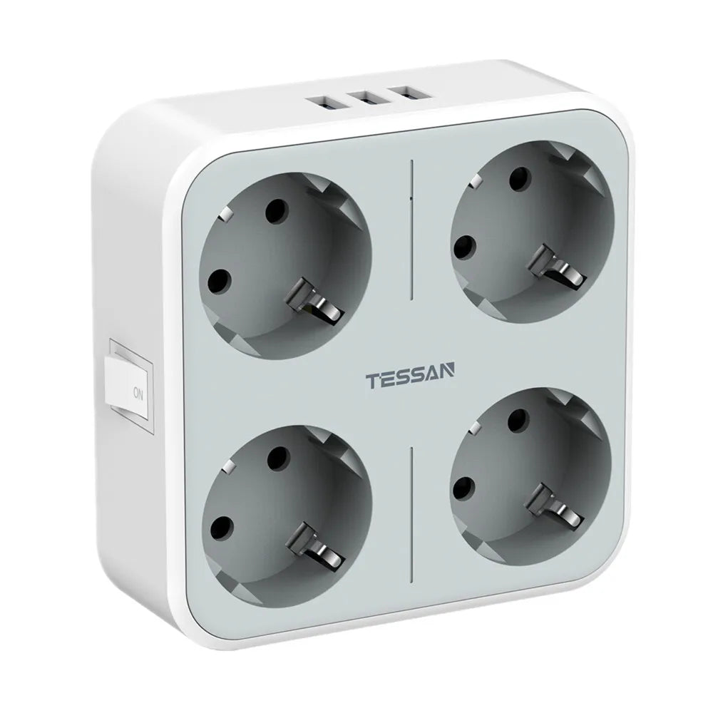 TESSAN multiprise à prises murales multiples avec 4 prises ca et 3 Ports USB adaptateur 7 en 1 protection contre les surcharges pour le bureau à domicile