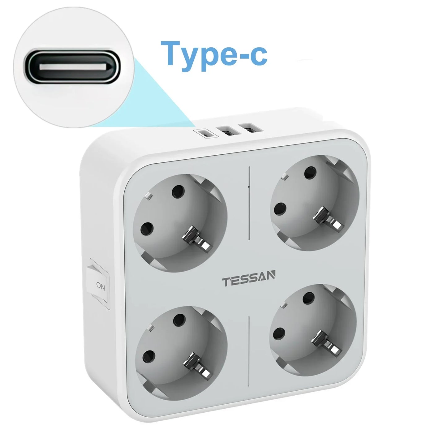 TESSAN multiprise à prises murales multiples avec 4 prises ca et 3 Ports USB adaptateur 7 en 1 protection contre les surcharges pour le bureau à domicile