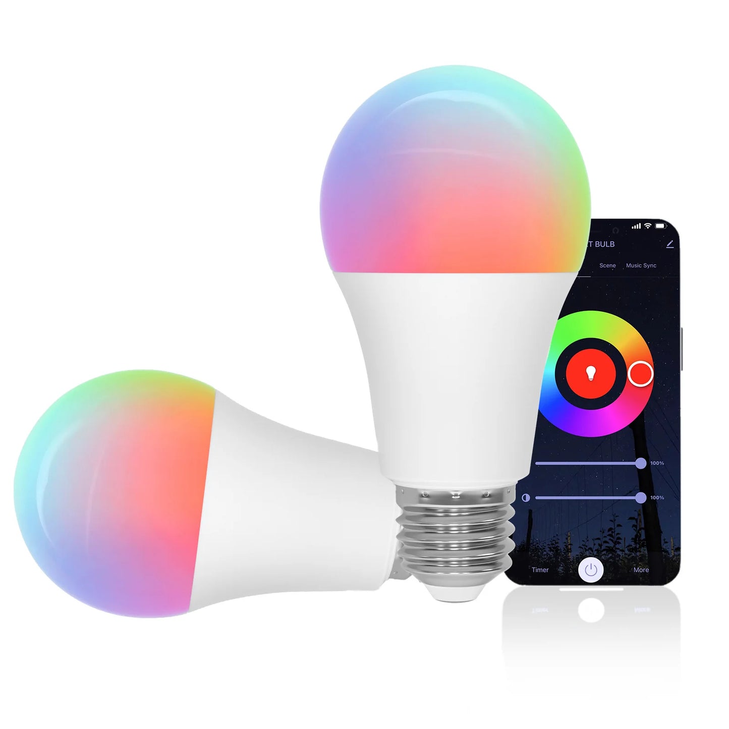 Ampoule LED intelligente Tuya E27 9W 900lm RGBCW, 2 pièces, couleur changeante, AC220V, Bluetooth, WiFi, Alexa/Google Home, ampoules à vis compatibles