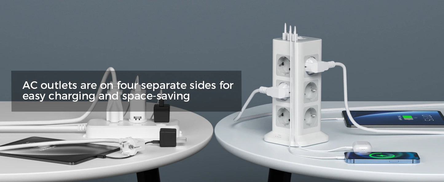 TESSAN Tour Extension Multiprise Protection contre les surtensions (1700J) avec 8 prises AC et 3 Ports USB Prise Multiple avec interrupteur pour la maison