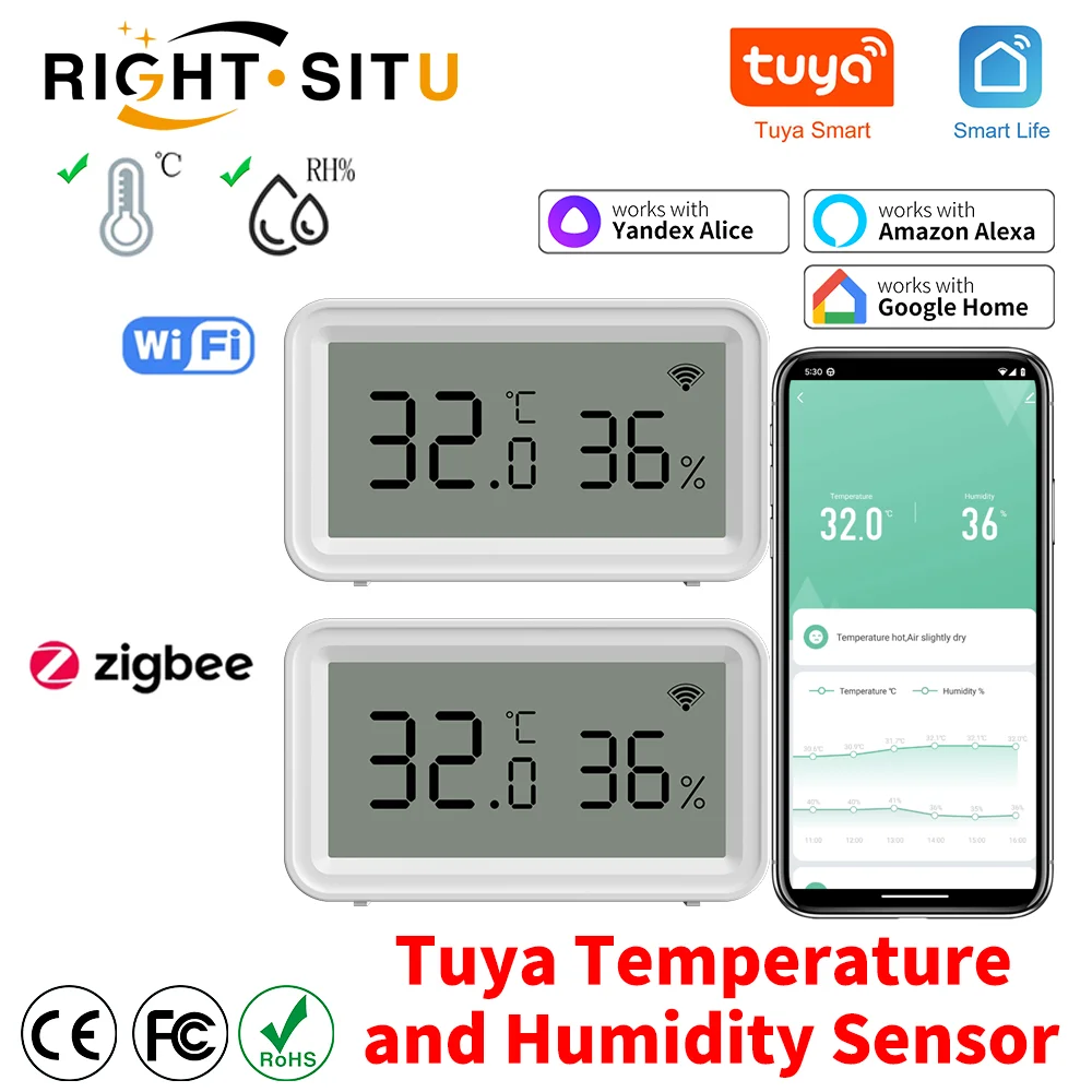 Tuya WiFi Zigbee 3.0 capteur de température et d'humidité pour maison intelligente APP télécommande SmartLife fonctionne avec Alexa Google Assistant