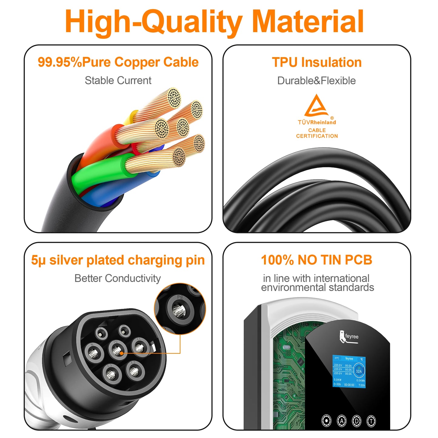 Feyree EV chargeur Type2 câble 32A 7.6kW charge dynamique blancage EVSE Wallbox APP fonction 11kW 22kW Station de charge voiture électrique