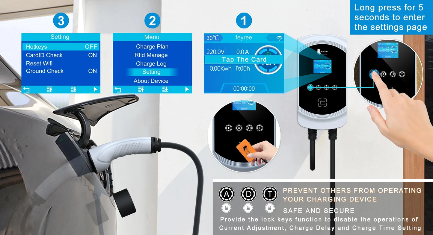 Feyree EV chargeur Type2 câble 32A 7.6kW charge dynamique blancage EVSE Wallbox APP fonction 11kW 22kW Station de charge voiture électrique