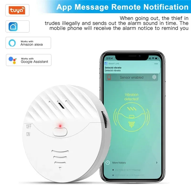 Tuya – capteur de vibrations WiFi intelligent, alarme, détecteur de vibrations pour portes et fenêtres, 130db, alerte de Protection de sécurité domestique, fonctionne avec Alexa